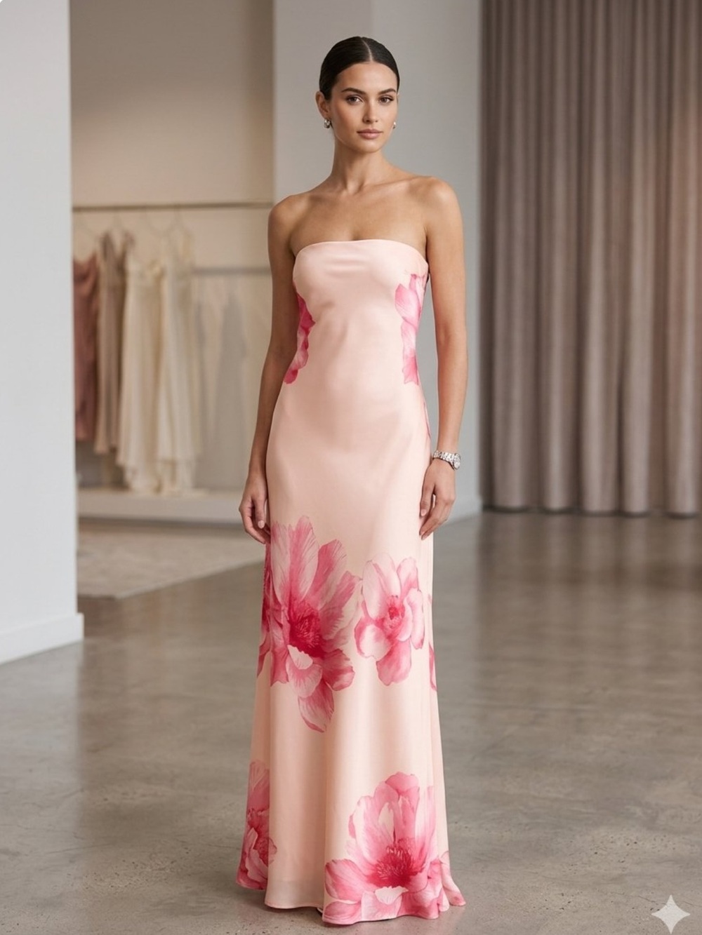 Trixxi Two Tone Pink Floral Maxi Dress Women's Size Small